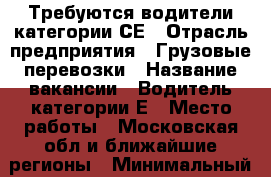 Требуются водители категории СЕ › Отрасль предприятия ­ Грузовые перевозки › Название вакансии ­ Водитель категории Е › Место работы ­ Московская обл и ближайшие регионы › Минимальный оклад ­ 50 000 › Максимальный оклад ­ 80 000 › Процент ­ 20 › Возраст от ­ 30 › Возраст до ­ 60 - Московская обл., Долгопрудный г. Работа » Вакансии   